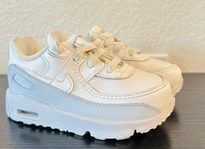 Nike Air Max 90 Boys Size 7C White/blue Athletic Leather Shoes Sneakers - Picture 1 of 5