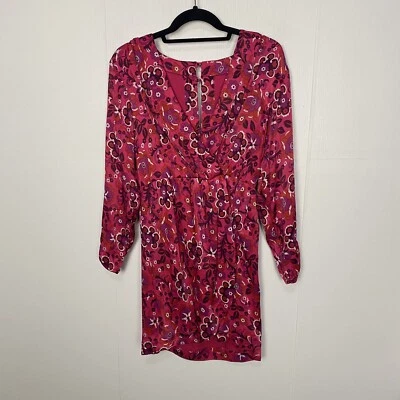 Anthropologie Maeve Wrap Mini Dress Pink Floral Long Sleeve Size Petite Small. - Image 1 of 4