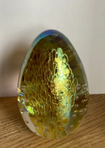 Glass Eye Studio Dichroic Iridescent Egg Shaped Paperweight 3.25" Marked GES 94 - Picture 1 of 12