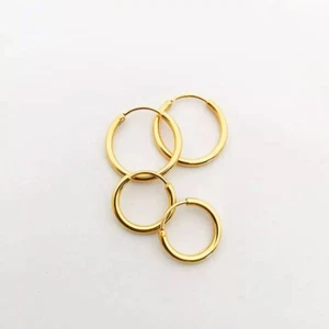 9CT GOLD SLEEPER HOOP EARRINGS 8mm /10mm /12mm /14mm /16mm /18mm DIAMETER PAIRS - Picture 1 of 25