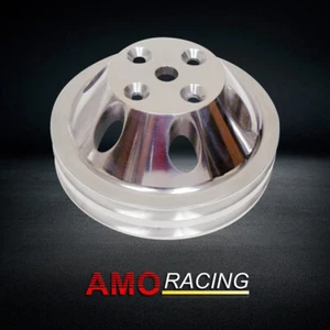 Double Groove Long Water Pump Pulley Polished Aluminum Fits Chevy SB 327 305 350 - Picture 1 of 5