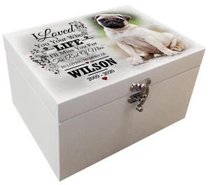 Pet urn for cremation ashes, White wooden casket, Personalised memorial urn. - Picture 1 of 17