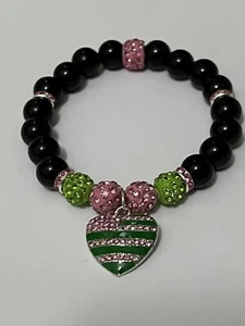 Heart Of America Pearl Bracelet Alpha Kappa Alpha Black - Picture 1 of 8