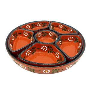 Salsa Bowl Divided Tray Mexican Capula Ceramic Rustic Talavera Barro Botanero - Picture 1 of 5