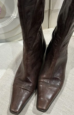 VTG Lavorazione Artigiana Boots Womens Sz 39 Dk. Brown Leather Made Italy US 8.5 - Image 1 of 4