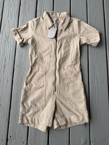 NUOVO pagliaccetto corto Everlane donna taglia 4 The Denim beige full zip - Foto 1 di 5