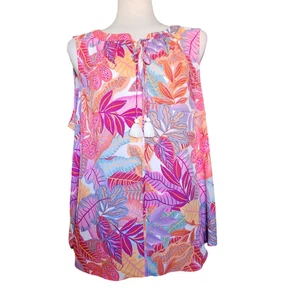Rose & Olive Floral Pink Sleeveless Blouse Women's Size 2X Coastal Boho - Picture 1 of 12