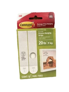 Command XL Picture Hanging Strips 20 lb Heavyweight 4 Pairs Damage-Free Hanging - Picture 1 of 3