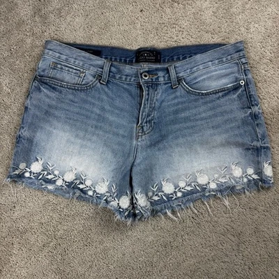 Pantalones Cortos Lucky Brand Azul Corte Jean Floral Dobladillo Elástico Denim Talla 14 Foto 1 de 4