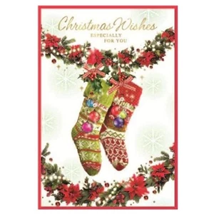 Open Christmas Card - Festive Socks Male Female General Adult   - 7.5"x5.25" - Picture 1 of 3