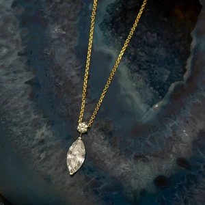 1.10TCW Marquise Moissanite Solitaire Pendant Necklace Solid 14K Yellow Gold - Picture 1 of 7
