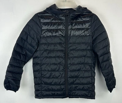 Gap Kids Puffer Jacket Boys Small Black Primaloft Puffer Coat Hooded Recycled - Image 1 of 4