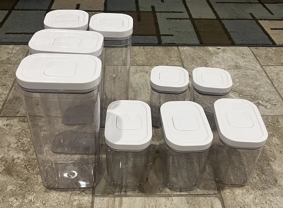 OXO White Plastic Pop Top Containers  Set Of 8 - FREE SHIP! - Image 1 of 4