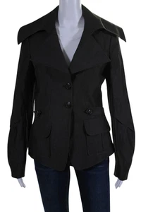 IKKS Womens Cotton Collared Two POCKET Button Up Blazer Jacket Gray Size 38 - Picture 1 of 8