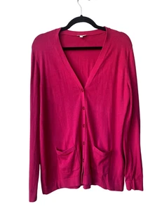 Talbots Cotton Cardigan Sweater Size M Fuschia Pockets Long Lightweight Casual - Picture 1 of 8