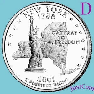 2001-D NEW YORK (NY) STATE QUARTER UNCIRCULATED FROM U.S.MINT ROLL*STATE QUARTER - Picture 1 of 2