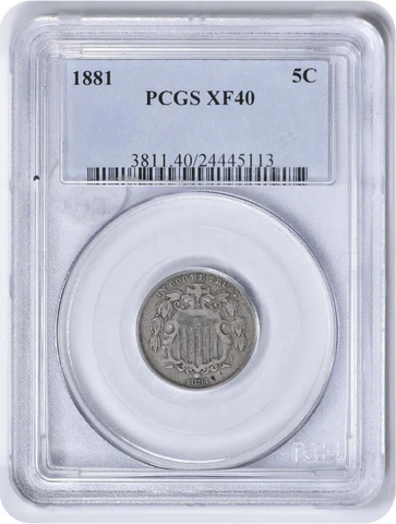 1881 Shield Nickel EF40 PCGS Cover