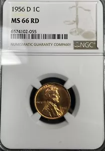1956 D Lincoln Wheat Cent - NGC MS 66 Red + Free Shipping      (LG52) - Picture 1 of 4