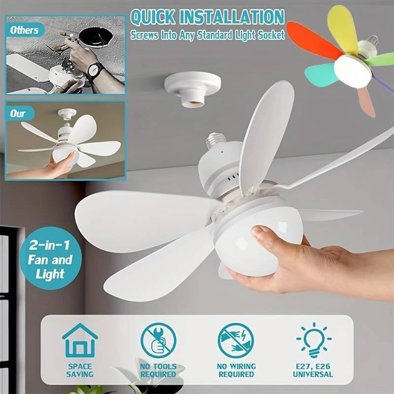 Ventilatore a Soffitto Luce Led e Telecomando Regolabile attacco E27 Vari Colori - Immagine 1 di 1