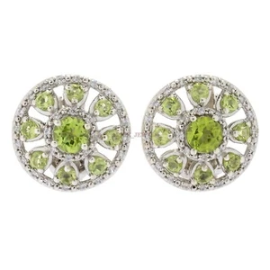 Natural Peridot Gemstone with 925 Sterling Silver Cufflink #2466 - Picture 1 of 3