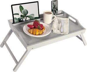 Bandeja de cama de madera extra grande escritorio de regazo con soporte para teléfono - Se adapta a computadora portátil de 17,3" - Gris - Imagen 1 de 12