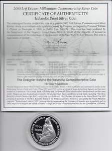 2000-P Leif Ericson Millennium Proof Silver Dollar, Box and COA - Picture 1 of 2