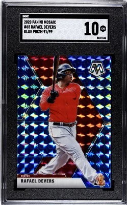 2020 Panini Mosaic #68 Rafael Devers BLUE PRIZM /99 SGC 10 GEM MINT - Image 1 of 2