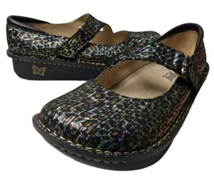 Womens Alegria Dayna Leopard Stripes Mary Jane's Sz 9 Metallic Nubuck VERY CLEAN - Picture 1 of 11