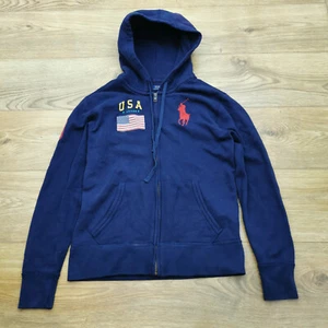 Polo Ralph Lauren Hoodie Mens S Small Blue USA Big Pony Full Zip - Picture 1 of 9