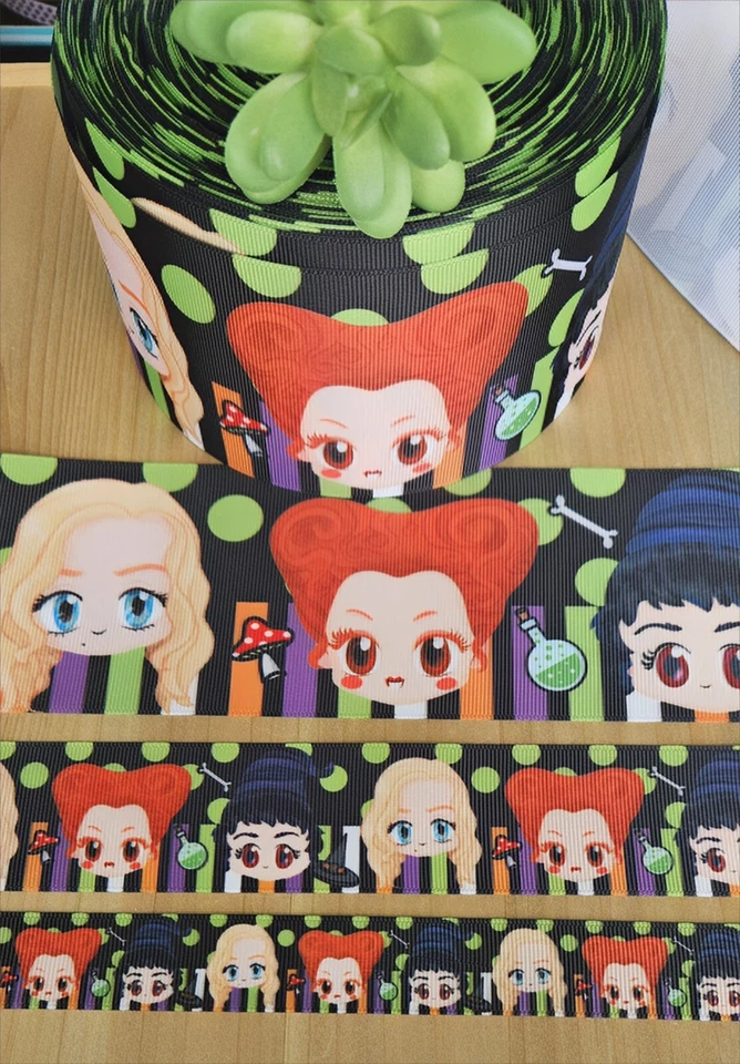5/8, 7/8, 1.5 & 3 Inch (1 YD) Hocus Pocus Grosgrain Ribbon Halloween Witches - Image 1 of 1