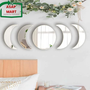5 Pieces Acrylic Mirror Wall Stickers Natural Wall Decor Self Adhesive Mirrors S - Picture 1 of 12