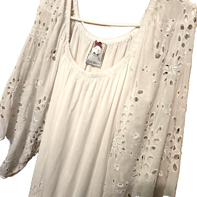 Vestido Anthropologie Grande Blanco Ángel Hada Bordado Ojales Forrado Cottagecore Foto 1 de 4