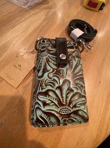 Patricia Nash Farleigh Leather Phone Crossbody Turquoise Tooled  NWT $129 - Picture 1 of 17