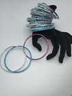 42 Boho Chic mixed Silver,  Blue, Pink  stacked bangle bracelets, J-01-72