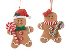 New Christmas GINGERBREAD COOKIE ORNAMENTS 2 Assorted Clay 4.3" Country Boy Girl