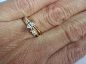 14K Solid Yellow Gold Marquise & Round 1/4 Ct Tw Diamond Wedding Ring Set Size 6 - Picture 1 of 24