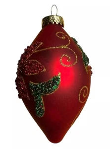 Boca Roja Soplado Vidrio Mercurio Lágrima Gota Poinsettia Adorno de Navidad - Imagen 1 de 6