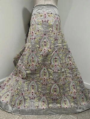 Gray Multicolor Embroidery Dupioni Fabrics 48” Width Sold By The Yard - Image 1 of 4