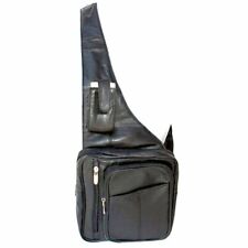 Genuine Leather Black Sling Messenger Unisex Backpack Shoulder Travel Bag