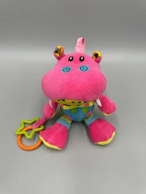 Nuby Pink Hippo Stroller Car Seat Activity Sensory Toy Plush Stuffed Animal 6” - Image 1 of 4
