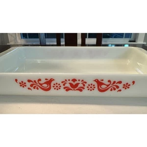 Pyrex 933 Sartén de Lasaña Amistad Pájaros Rojos Leche Vaso 13" x 9" x 2" - Imagen 1 de 9