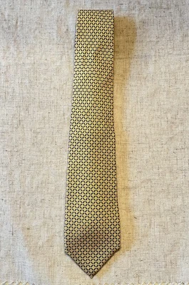 Lands' End Long 100% Silk Tie - Yellow Diamond Geometric Pattern - Made in USA - Image 1 of 3