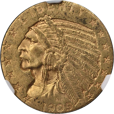 1909-P Indian Gold $5 NGC MS61 Decent Eye Appeal Nice Strike - Image 1 of 4