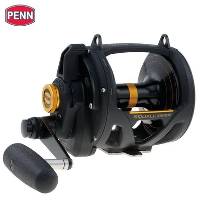 Carrete convencional de 2 velocidades de arrastre de palanca de pesca de juego de agua salada Penn SQUALL 50VSW Foto 1 de 3