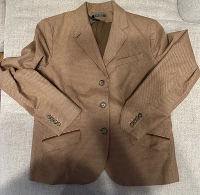 Chaqueta Blazer Ralph Lauren Mujer Marrón Tostado Pata de Gallo 3 Botones 16 Foto 1 de 4