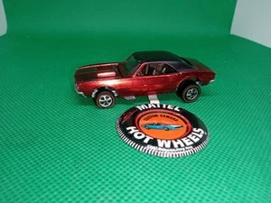 Vintage Hot Wheels Redline Custom Camaro Red w/ Black Roof US And Button - Picture 1 of 10