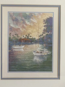 Marco de madera para barcos acuarela estampado LAFOREST 17x15” 1 de 2 - Imagen 1 de 4