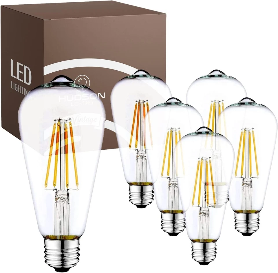 Hudson Vintage LED Edison Light Bulbs 60W (6 Pack)- E26/E27 Base 2200K - Image 1 of 4