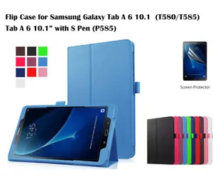 Screen Protector/Flip PU Leather cover case for Samsung Galaxy Tab A6 10.1" - Picture 1 of 15