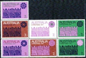 AUSTRALIA -1971– UNUSUAL CHRISTMAS BLOCK OF 7–VF** - Picture 1 of 1